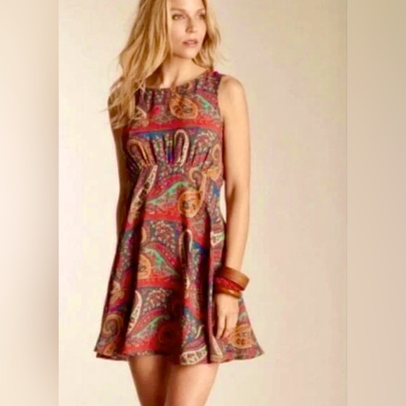 Free People Sleeveless Dancing Pretty Paisley A-line Mini Skater Dress - Picture 1 of 8